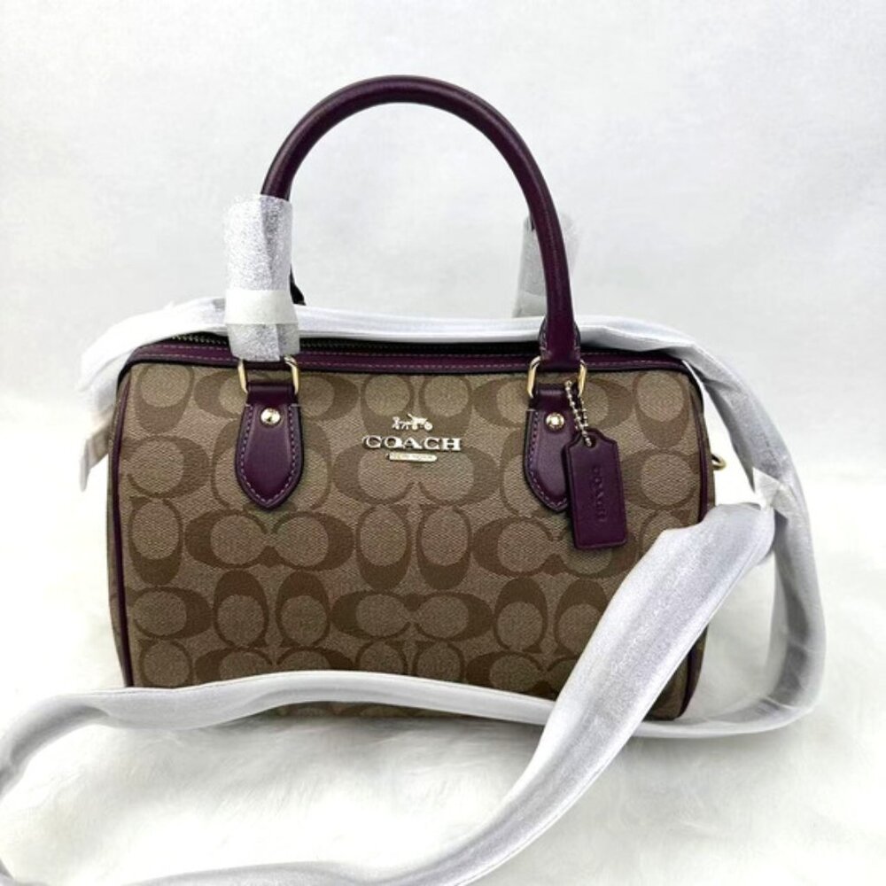 Coach Rowan Satchel Crossbody Bag In Signature Canvas Brown Deep Berry
